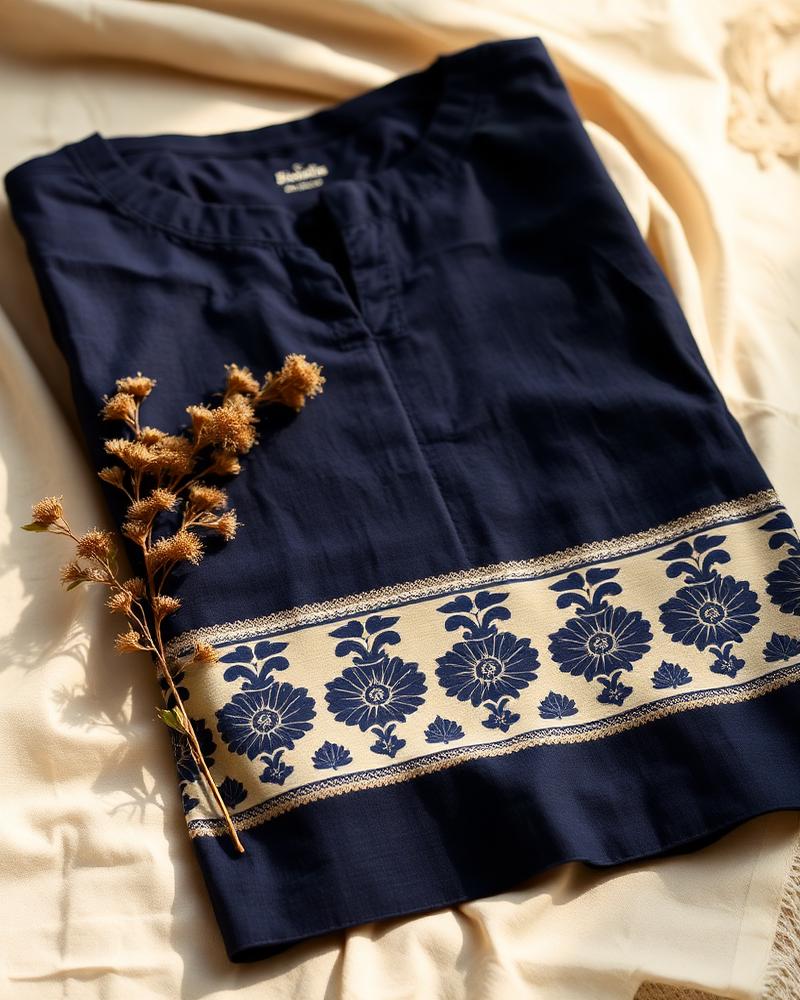 Navy Block Print Kurti